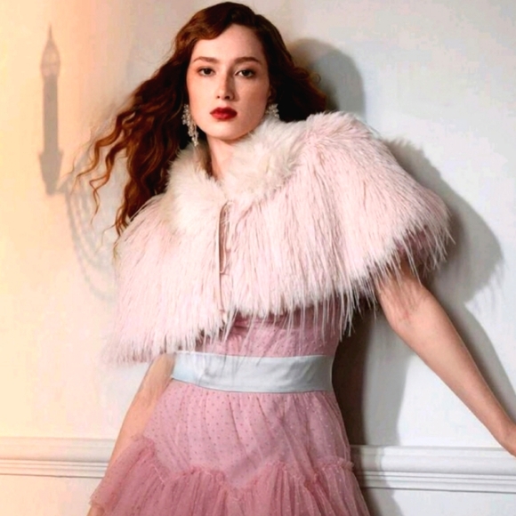 Great Gatsby 1920s Inspired Fluffy Tie Front Crop Cape Coat Sz L - Picture 1 of 16